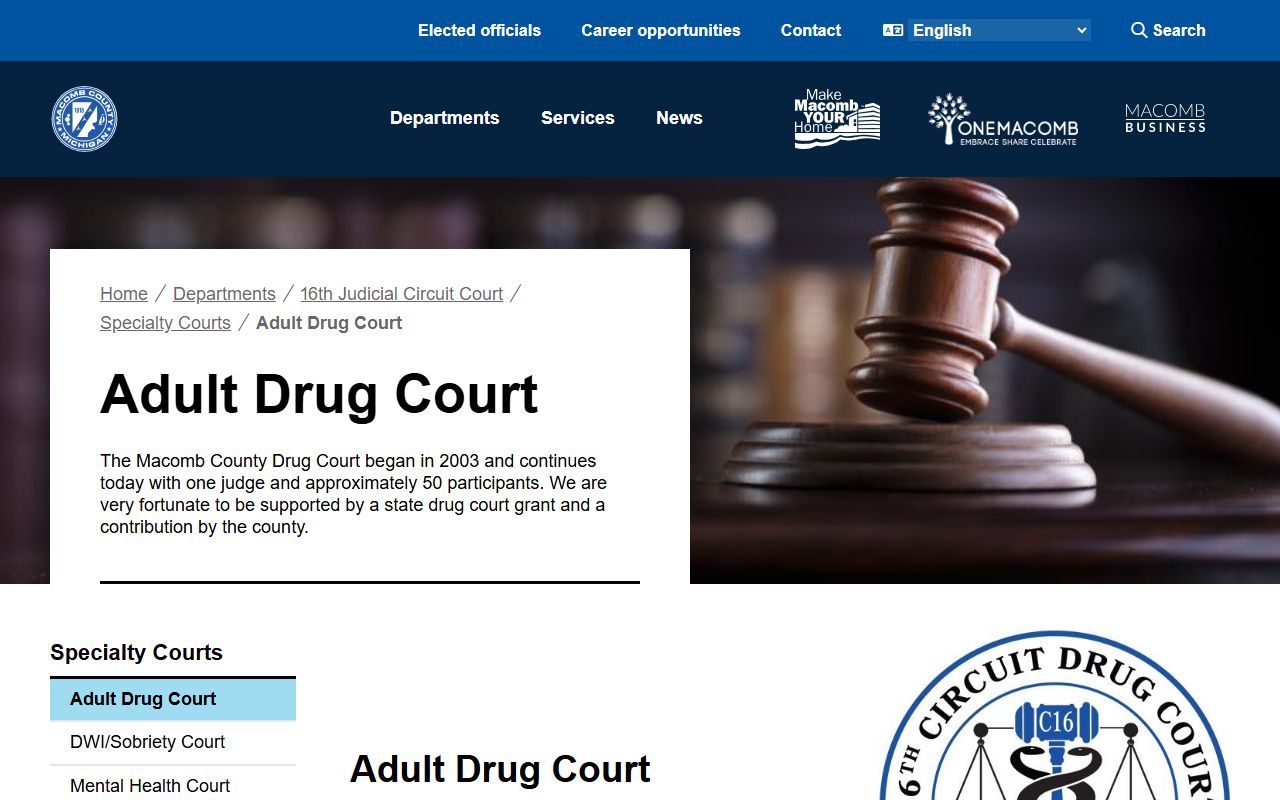 Macomb County Adult Drug Court records and Clerk of Court