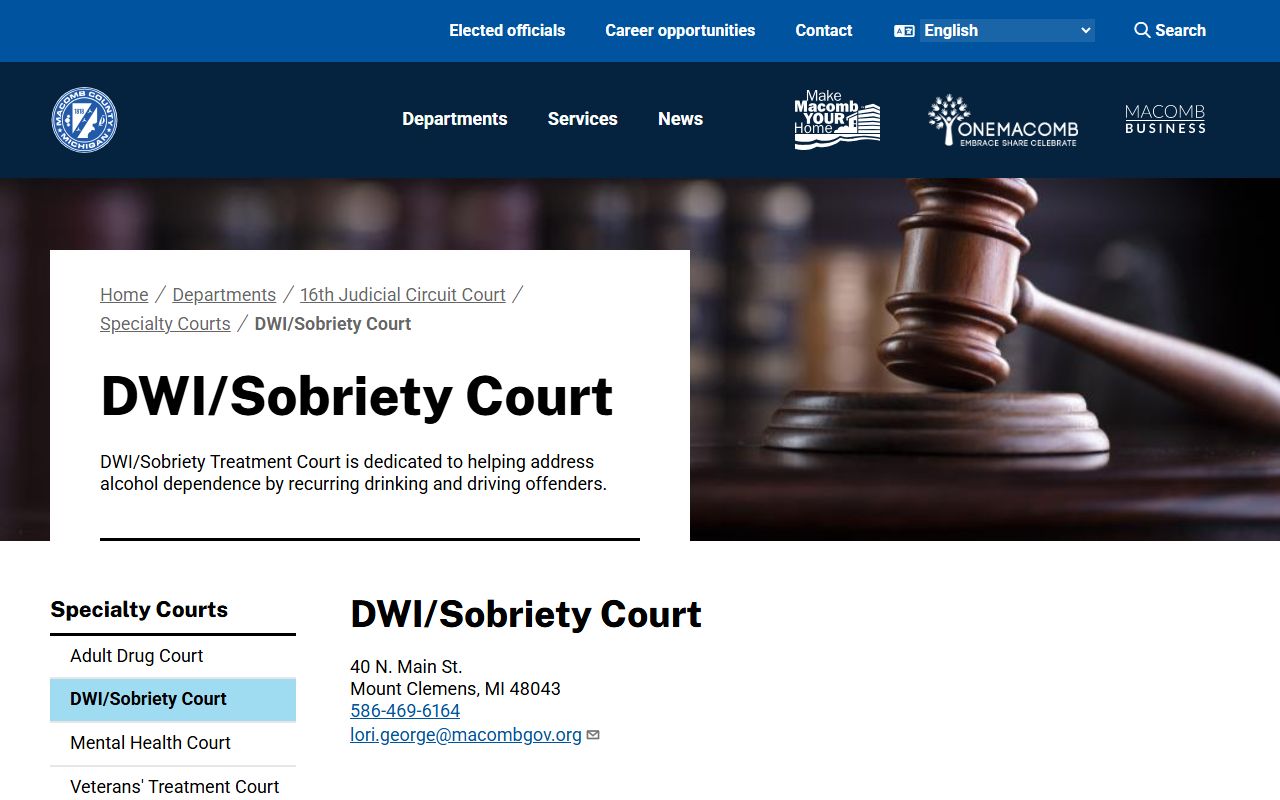 Macomb County DWI Sobriety Court records and Clerk of Court