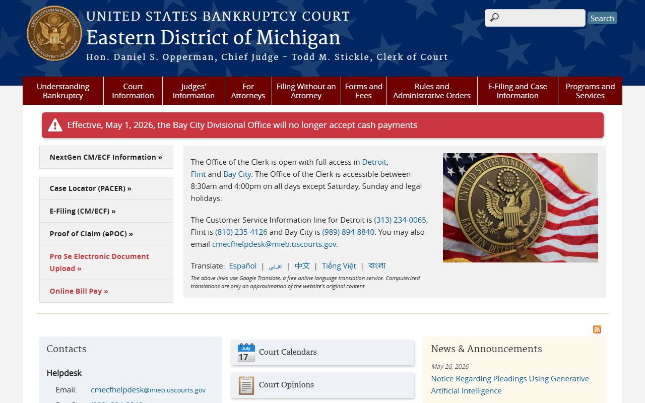 Macomb County federal criminal court records and the Eastern District bankruptcy court