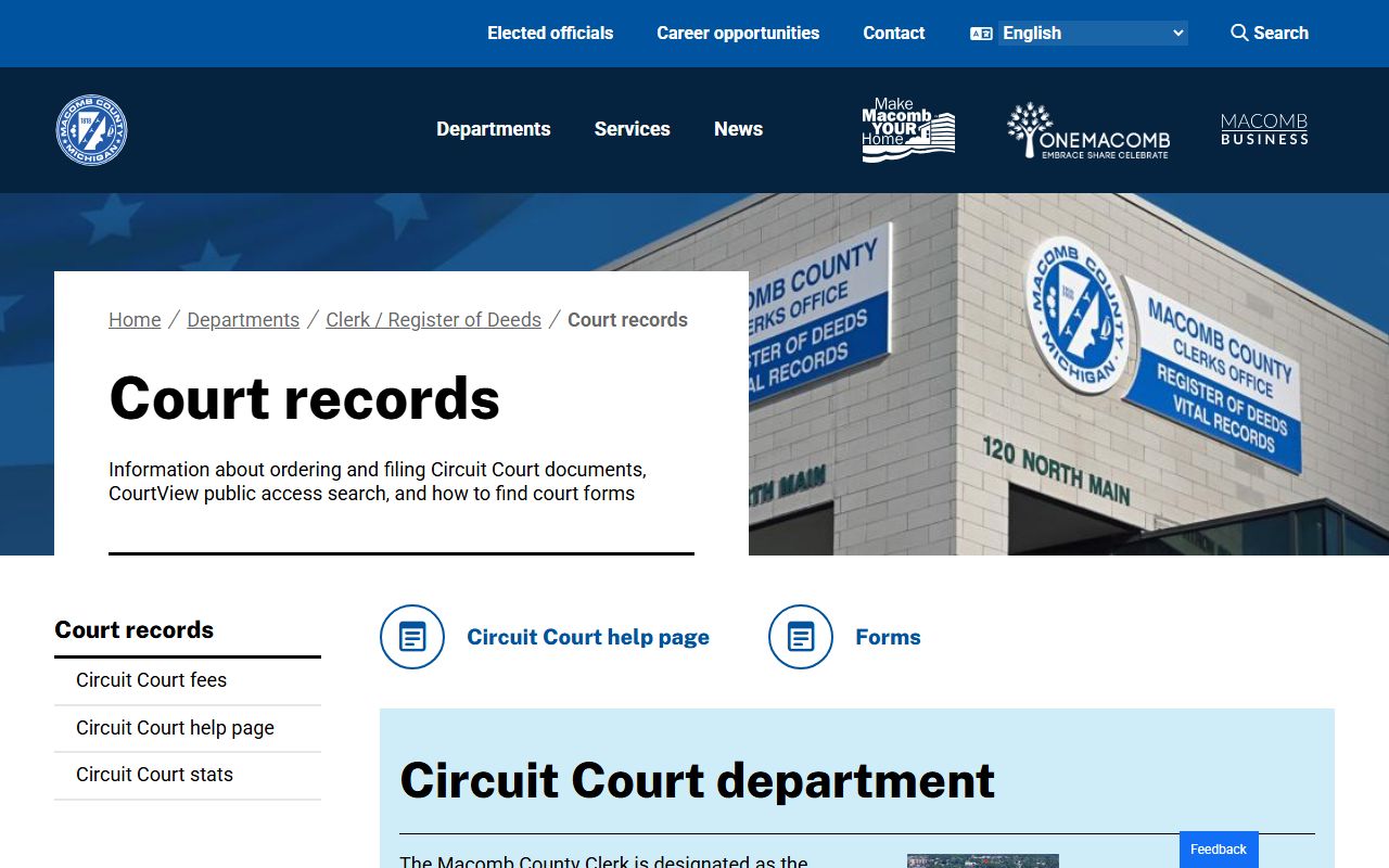 Macomb County Clerk court records ordering page with copy fee options