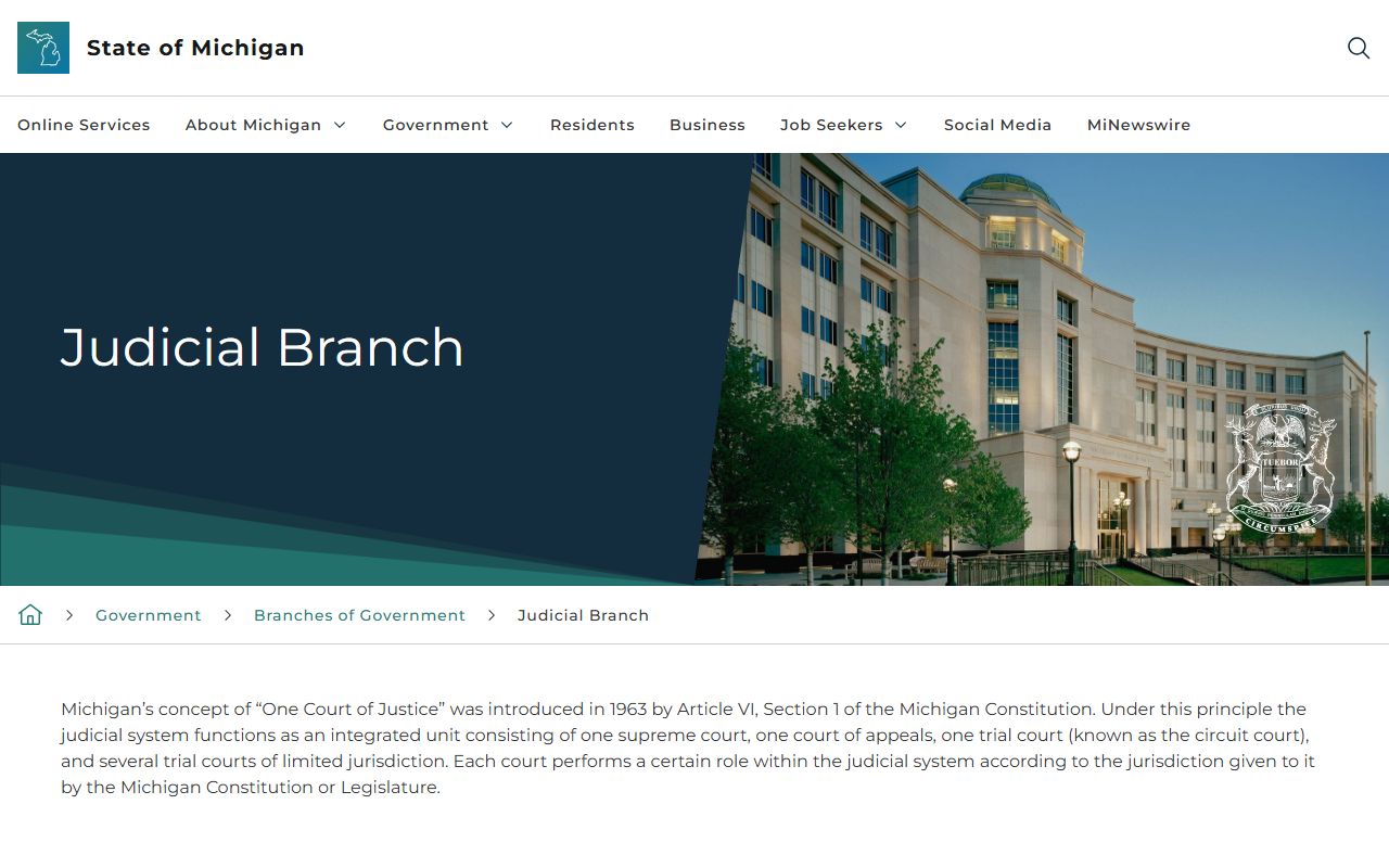 Michigan judicial branch overview explaining Macomb County court records structure