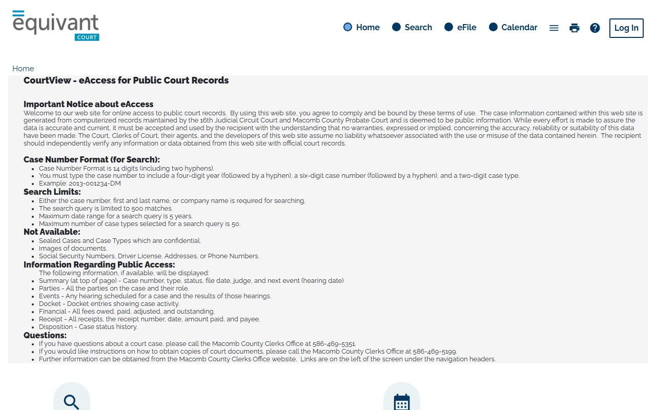 Macomb County CourtView eServices court records case search portal