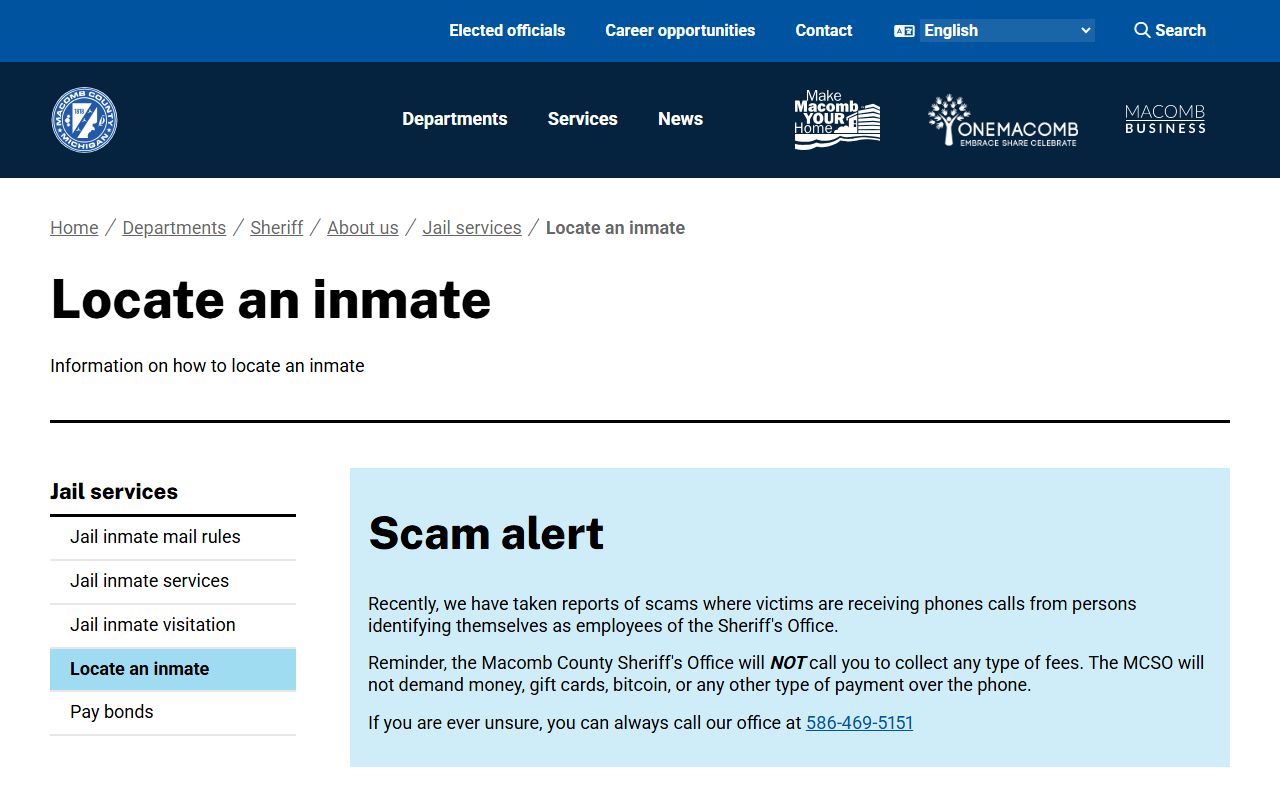 Macomb County locate an inmate roster search page