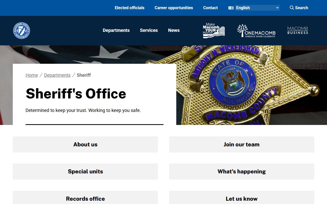 Macomb County Sheriff's Office inmate services page