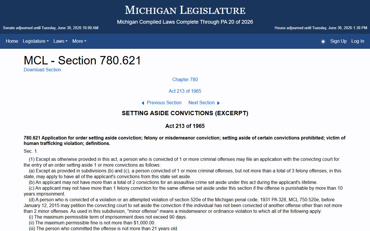Macomb County probate and restricted records under Michigan set-aside statute MCL 780.621