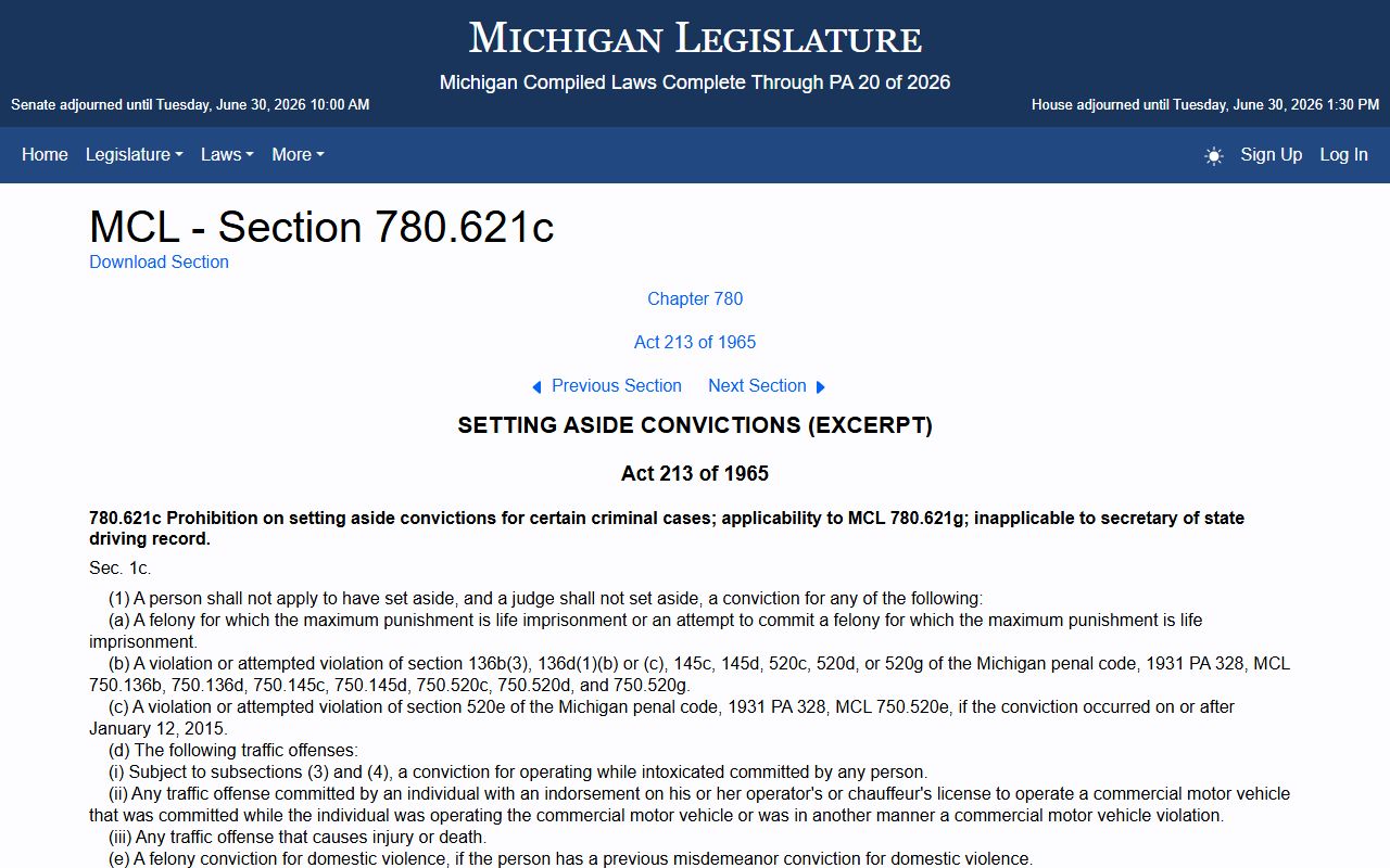 Macomb County traffic court records set-aside statute reference