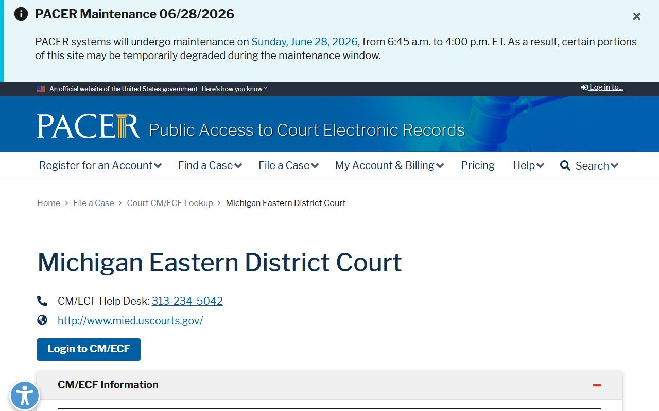 Macomb County traffic court records PACER Eastern District federal lookup