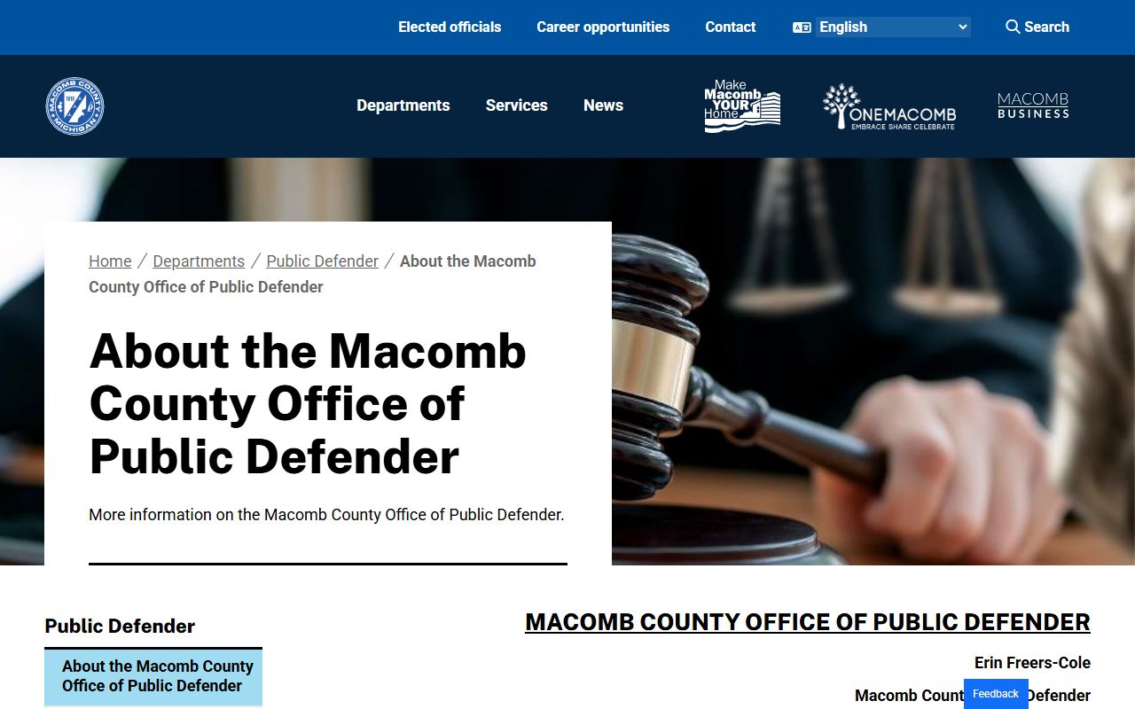 Macomb County Office of Public Defender page for warrant defense help